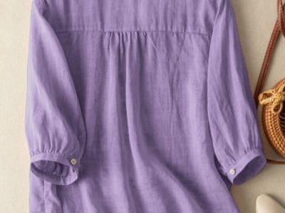 Elegant Shirts Women O Neck Floral Embroidery Blouse 3/4 Sleeve Work Tops Causal Loose Cotton Blusas Femme Tunic