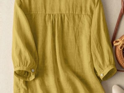 Elegant Shirts Women O Neck Floral Embroidery Blouse 3/4 Sleeve Work Tops Causal Loose Cotton Blusas Femme Tunic