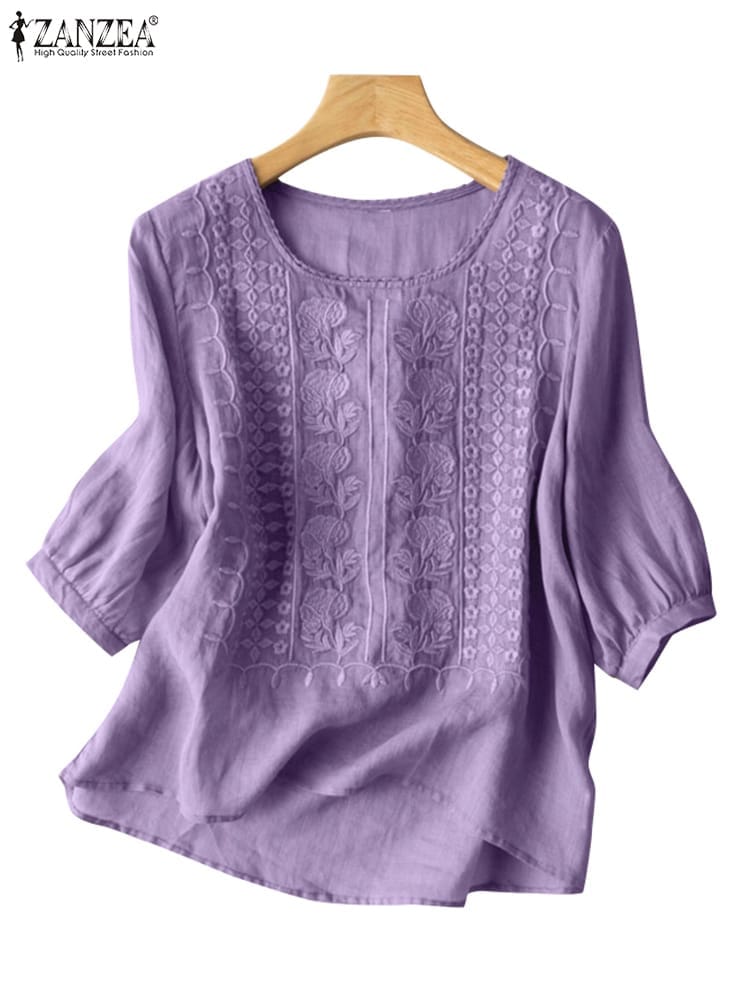 Elegant-Shirts-Women-O-Neck-Floral-Embroidery