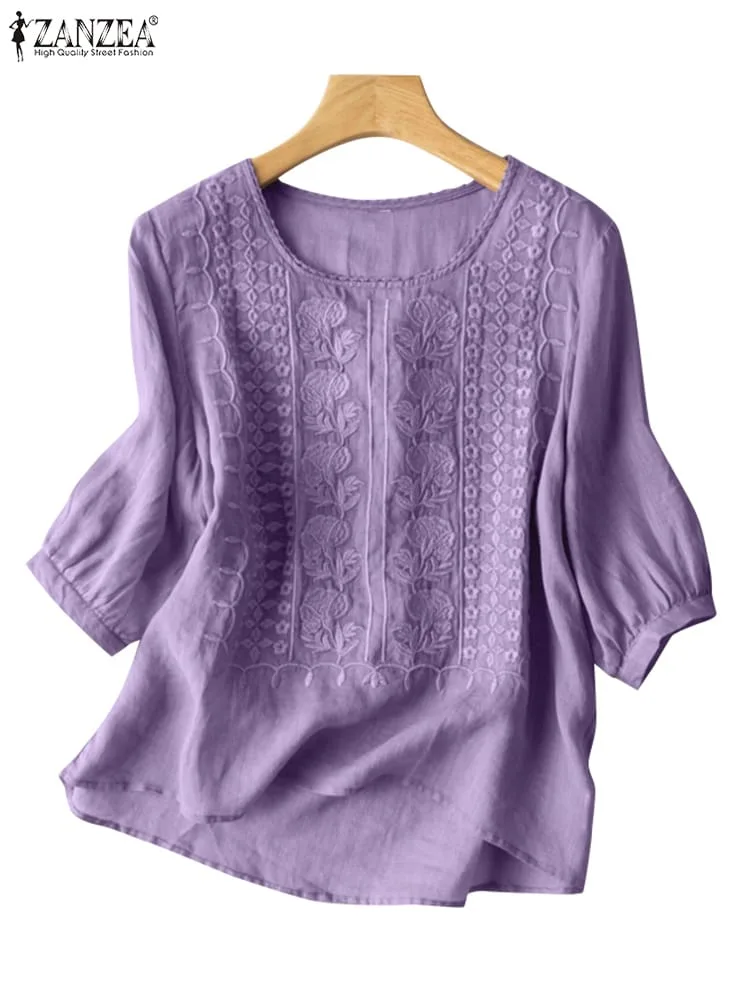 Elegant-Shirts-Women-O-Neck-Floral-Embroidery