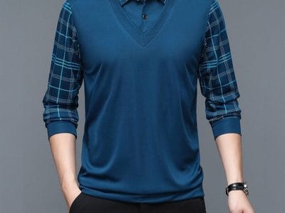 New Long Sleeve POLO Men's T-shirt Lapel Loose Stripe Bottom Fashion Casual Pullover Clothes Business Button Shirts