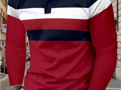 Men's long sleeve chest three stripes color matching fashion.