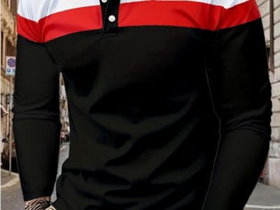 Men's long sleeve chest three stripes color matching fashion.