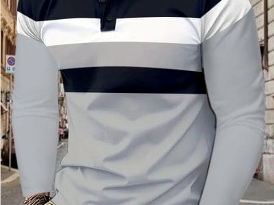 Men's long sleeve chest three stripes color matching fashion.