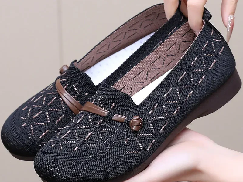 2025 Spring Summer New Women Loafers Flats Knitted Breathable Striped Casual women work shoes comfortable
