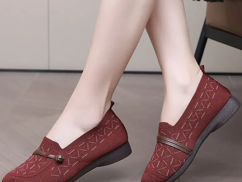 2025 Spring Summer New Women Loafers Flats Knitted Breathable Striped Casual women work shoes comfortable