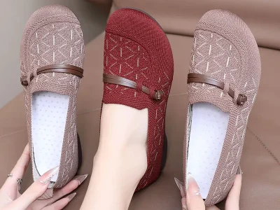 2025 Spring Summer New Women Loafers Flats Knitted Breathable Striped Casual women work shoes comfortable