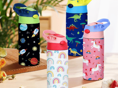 350ml Cartoon Pattern Vacuum Cup Kids Insulated Water Bottle Cute Animal Straw Thermos Mug Handheld Kettle for Outdoor School