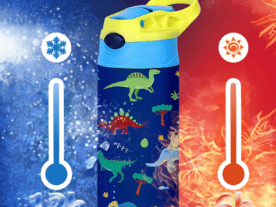 350ml Cartoon Pattern Vacuum Cup Kids Insulated Water Bottle Cute Animal Straw Thermos Mug Handheld Kettle for Outdoor School