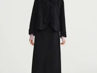 DUSHU Elegant Sets Women Winter Cropped Black Coats Skirt Suit Peter Pan Collar Woolen Jacket Age-reducing Temperament French