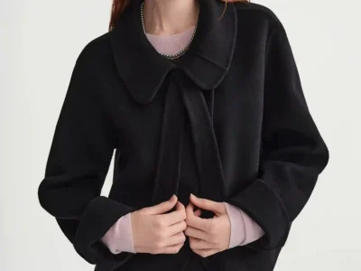 DUSHU Elegant Sets Women Winter Cropped Black Coats Skirt Suit Peter Pan Collar Woolen Jacket Age-reducing Temperament French