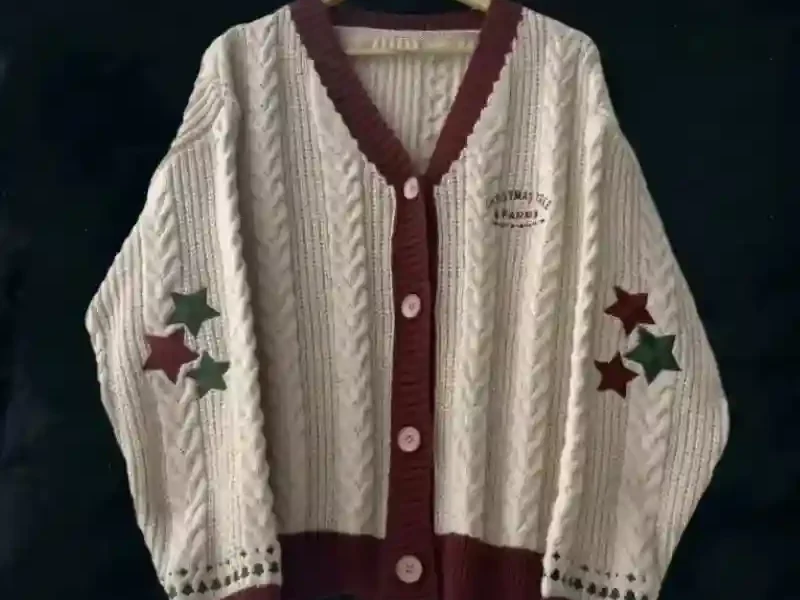 Christmas Tree Women Cardigan Autumn Winter Knitted Cardigans with Star Embroidery Holiday Sweater Folklore Tops Christmas Gift